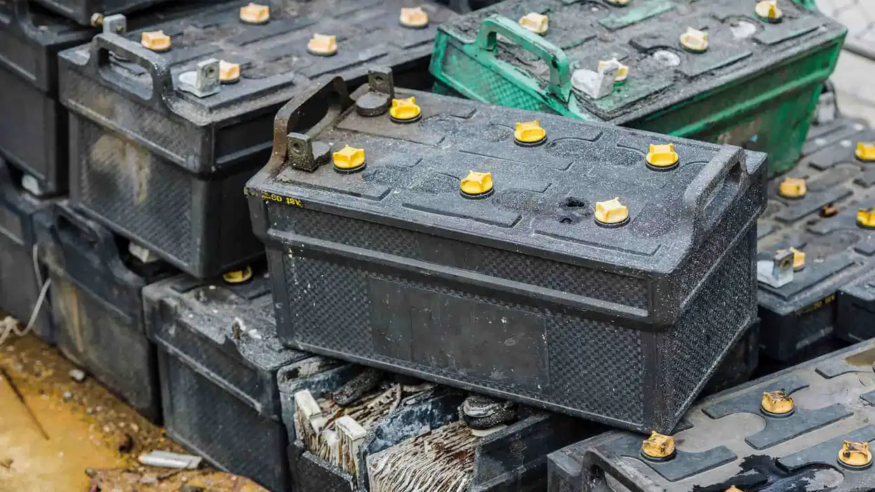 Used lead acid car batteries collected for recycling in Brisbane
